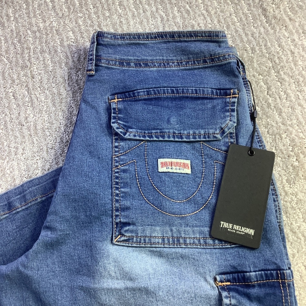 True Religion Mens Denim Cargo SN Straight Carpenter Jeans Blue Size 28 x 32 NWT